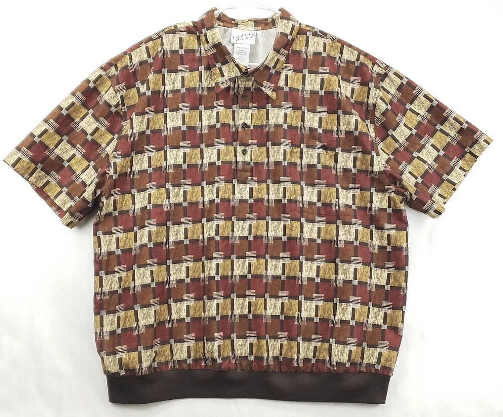 Irvine Park Polo Shirt 2XL Red Brown Plaid Short Sleeve Golf Classic